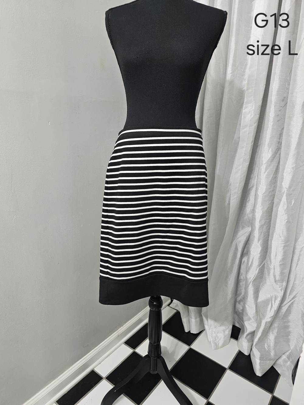 Classic Black & White Striped Knit Skirt